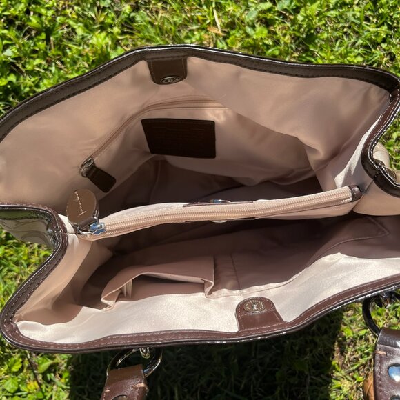 Penelope Signature Sateen North/South tote bag, Tan/Brown with cream lining - Picture 4 of 5